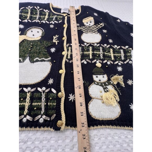 Vintage Snowman Cardigan Hand Embroidered Christopher & Banks Size L Christmas - Picture 13 of 16